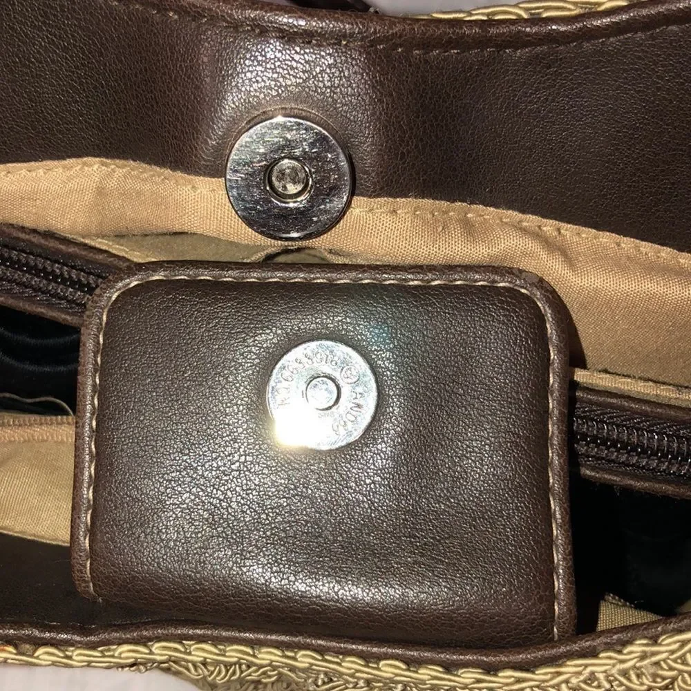 Macrame Crochet Faux Leather Combo Tan Brown Satchel